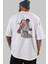 Hadouken Arka Baskılı Beyaz Oversize T-Shirt Erkek Kadın Bisiklet Yaka 1