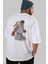 Hadouken Arka Baskılı Beyaz Oversize T-Shirt Erkek Kadın Bisiklet Yaka 2