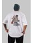Hadouken Arka Baskılı Beyaz Oversize T-Shirt Erkek Kadın Bisiklet Yaka 3