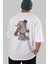 Hadouken Arka Baskılı Beyaz Oversize T-Shirt Erkek Kadın Bisiklet Yaka 4