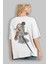 Hadouken Arka Baskılı Beyaz Oversize T-Shirt Erkek Kadın Bisiklet Yaka 5