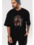 Hellboy Ön Baskılı Siyah Oversize T-Shirt Erkek Kadın Bisiklet Yaka 3