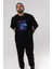 Metaverse Ön Baskılı Siyah Oversize T-Shirt Erkek Kadın Bisiklet Yaka 3