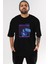 Metaverse Ön Baskılı Siyah Oversize T-Shirt Erkek Kadın Bisiklet Yaka 4