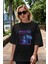 Metaverse Ön Baskılı Siyah Oversize T-Shirt Erkek Kadın Bisiklet Yaka 5