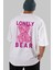 Lonely Bear Arka Baskılı Beyaz Oversize T-Shirt Erkek Kadın Bisiklet Yaka 5