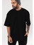 Siyah Relaxed Oversize T-Shirt Erkek Kadın Bisiklet Yaka Baskısız Tişort 2