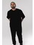 Siyah Relaxed Oversize T-Shirt Erkek Kadın Bisiklet Yaka Baskısız Tişort 3