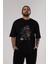 Back To The Beat Ön Baskılı Siyah Oversize T-Shirt Erkek Kadın Bisiklet Yaka 4