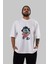 Eyeball Monster Ön Baskılı Beyaz Oversize T-Shirt Erkek Kadın Bisiklet Yaka 1