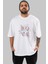 Love Yazılı Ön Baskılı Beyaz Oversize T-Shirt Erkek Kadın Bisiklet Yaka 5