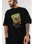 Yellow Sponge Ön Baskılı Siyah Oversize T-Shirt Erkek Kadın Bisiklet Yaka 4