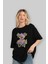Teddy Bear Cute Ön Baskılı Siyah Oversize T-Shirt Erkek Kadın Bisiklet Yaka 1