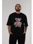 Teddy Bear Cute Ön Baskılı Siyah Oversize T-Shirt Erkek Kadın Bisiklet Yaka 4