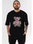 Teddy Bear Cute Ön Baskılı Siyah Oversize T-Shirt Erkek Kadın Bisiklet Yaka 5