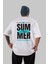 Summer Vibes 2 Arka Baskılı Beyaz Oversize T-Shirt Erkek Kadın Bisiklet Yaka 1