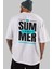 Summer Vibes 2 Arka Baskılı Beyaz Oversize T-Shirt Erkek Kadın Bisiklet Yaka 4