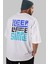 Keep Life Simple Yazılı Arka Baskılı Beyaz Oversize T-Shirt Erkek Kadın Bisiklet Yaka 5