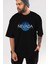 Nevada Yazılı Ön Baskılı Siyah Oversize T-Shirt Erkek Kadın Bisiklet Yaka 1