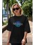 Nevada Yazılı Ön Baskılı Siyah Oversize T-Shirt Erkek Kadın Bisiklet Yaka 2