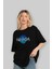 Nevada Yazılı Ön Baskılı Siyah Oversize T-Shirt Erkek Kadın Bisiklet Yaka 4