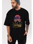 Summer Time Yazılı Ön Baskılı Siyah Oversize T-Shirt Erkek Kadın Bisiklet Yaka 4