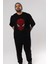 Spiderman Ön Baskılı Siyah Oversize T-Shirt Erkek Kadın Bisiklet Yaka 5