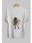 Astronaut Streetwear Arka Baskılı Beyaz Oversize T-Shirt Erkek Kadın Bisiklet Yaka 2
