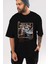 Wild Passion Ön Baskılı Siyah Oversize T-Shirt Erkek Kadın Bisiklet Yaka 5