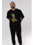 Homer Simpson Ön Baskılı Siyah Oversize T-Shirt Erkek Kadın Bisiklet Yaka 4