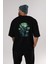 Haunted House Arka Baskılı Siyah Oversize T-Shirt Erkek Kadın Bisiklet Yaka 1