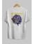 Astronaut Fly To The Arka Baskılı Beyaz Oversize T-Shirt Erkek Kadın Bisiklet Yaka 5