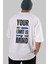 Your Limit Is Yazılı Arka Baskılı Beyaz Oversize T-Shirt Erkek Kadın Bisiklet Yaka 3
