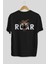 Teddy Bear Roar Arka Baskılı Siyah Erkek Kadın Bisiklet Yaka Oversize T-Shirt 5