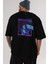 Metaverse Arka Baskılı Siyah Oversize T-Shirt Erkek Kadın Bisiklet Yaka 2
