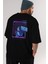 Metaverse Arka Baskılı Siyah Oversize T-Shirt Erkek Kadın Bisiklet Yaka 4