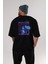 Metaverse Arka Baskılı Siyah Oversize T-Shirt Erkek Kadın Bisiklet Yaka 5