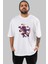 Astronaut Block Meteor Ön Baskılı Beyaz Oversize T-Shirt Erkek Kadın Bisiklet Yaka 1
