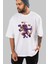 Astronaut Block Meteor Ön Baskılı Beyaz Oversize T-Shirt Erkek Kadın Bisiklet Yaka 3