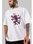 Astronaut Block Meteor Ön Baskılı Beyaz Oversize T-Shirt Erkek Kadın Bisiklet Yaka 4