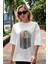 Retro Portre Ön Baskılı Beyaz Oversize T-Shirt Erkek Kadın Bisiklet Yaka 2