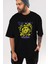 Modern Rebel Bear Ön Baskılı Siyah Oversize T-Shirt Erkek Kadın Bisiklet Yaka 3