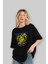 Modern Rebel Bear Ön Baskılı Siyah Oversize T-Shirt Erkek Kadın Bisiklet Yaka 4