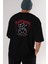Happiness Bear Arka Baskılı Siyah Oversize T-Shirt Erkek Kadın Bisiklet Yaka 1