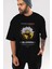 Blomma Ön Baskılı Siyah Oversize T-Shirt Erkek Kadın Bisiklet Yaka 5