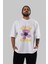 Bloom Yazılı Ön Baskılı Beyaz Oversize T-Shirt Erkek Kadın Bisiklet Yaka 1