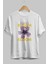 Bloom Yazılı Ön Baskılı Beyaz Oversize T-Shirt Erkek Kadın Bisiklet Yaka 3