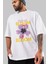 Bloom Yazılı Ön Baskılı Beyaz Oversize T-Shirt Erkek Kadın Bisiklet Yaka 4
