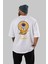 Astronout Yazılı Arka Baskılı Beyaz Oversize T-Shirt Erkek Kadın Bisiklet Yaka 4