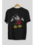 Mickey Arka Baskılı Siyah Oversize T-Shirt Erkek Kadın Bisiklet Yaka 2